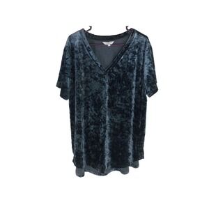 Amaryllis Top 3X Blue Velvet Burnout V Neck Short‎ Sleeve Pullover Tunic